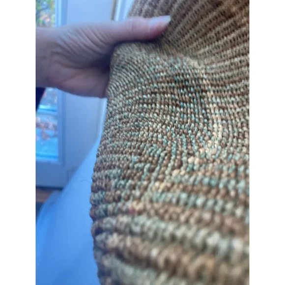 Vintage Handmade Woven Straw Tote Bag Leather Handles - Picture 5 of 9